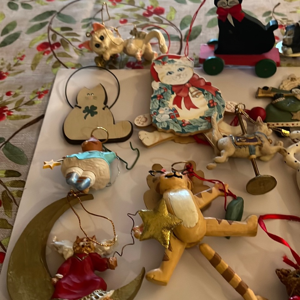 Bundle of cat Christmas ornaments.
